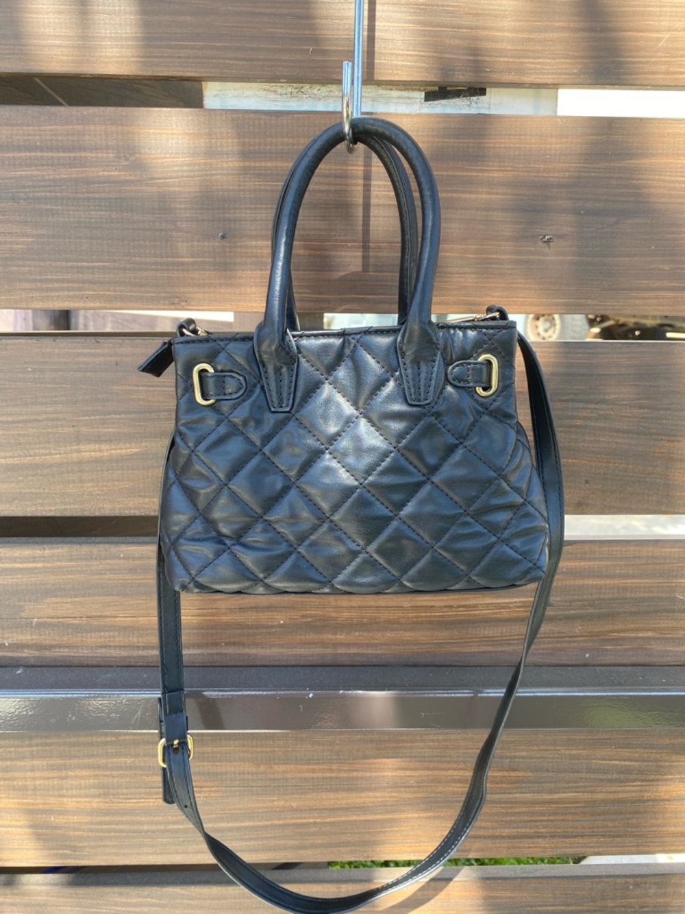 Black Quilted Leather Top-Handle Crossbody Bag